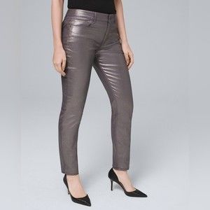 White House Black Market Curvey-Fit Mid-Rise Mettalic Skinny Ankle Jeans
